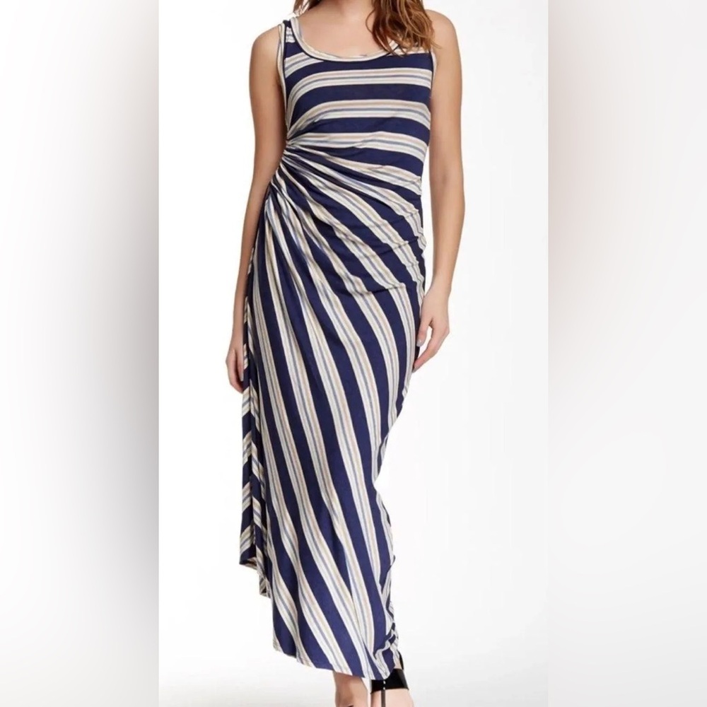 Max Studio Asymmetrical Striped Ruched Dress